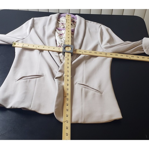 Skies Are Blue Floral Lined Blazer L Jacket Pale Gray Open Front Casual Spring - Picture 7 of 10